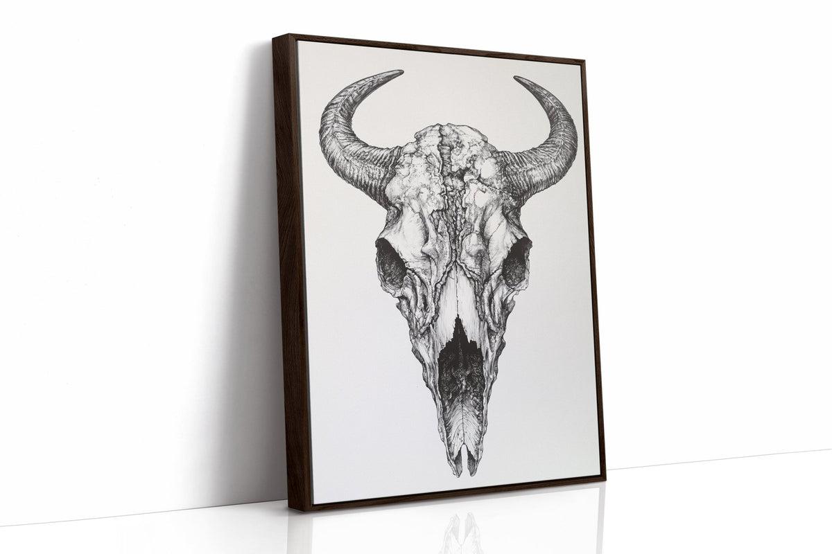 Western Bison Skull – Black Ink Rustic Wall Art - Quarter Circle AK Boutique