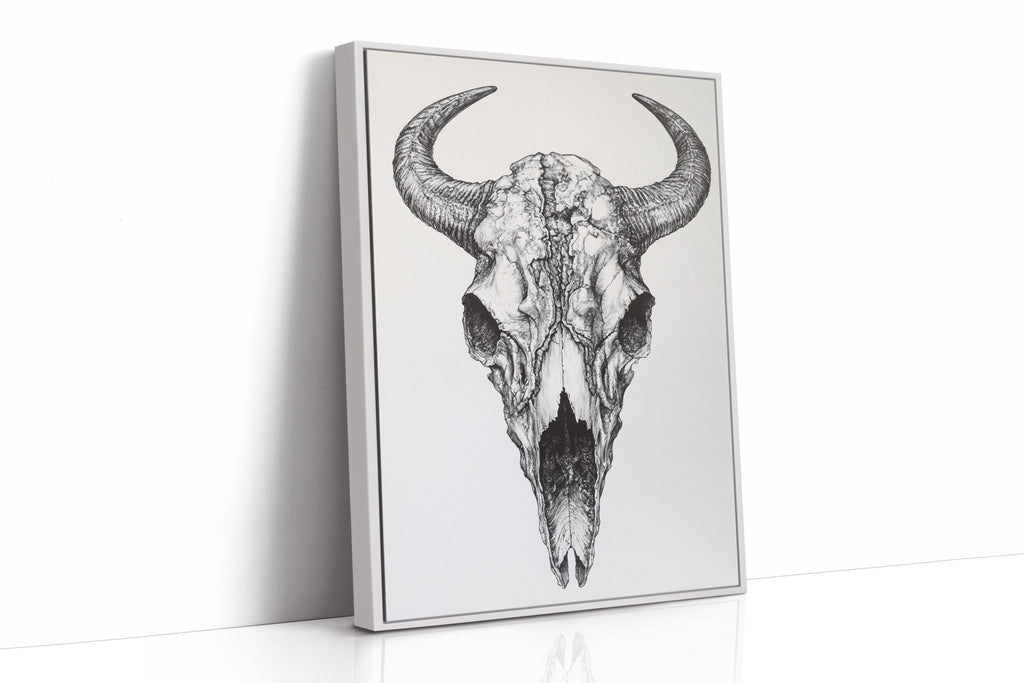 Western Bison Skull – Black Ink Rustic Wall Art - Quarter Circle AK Boutique