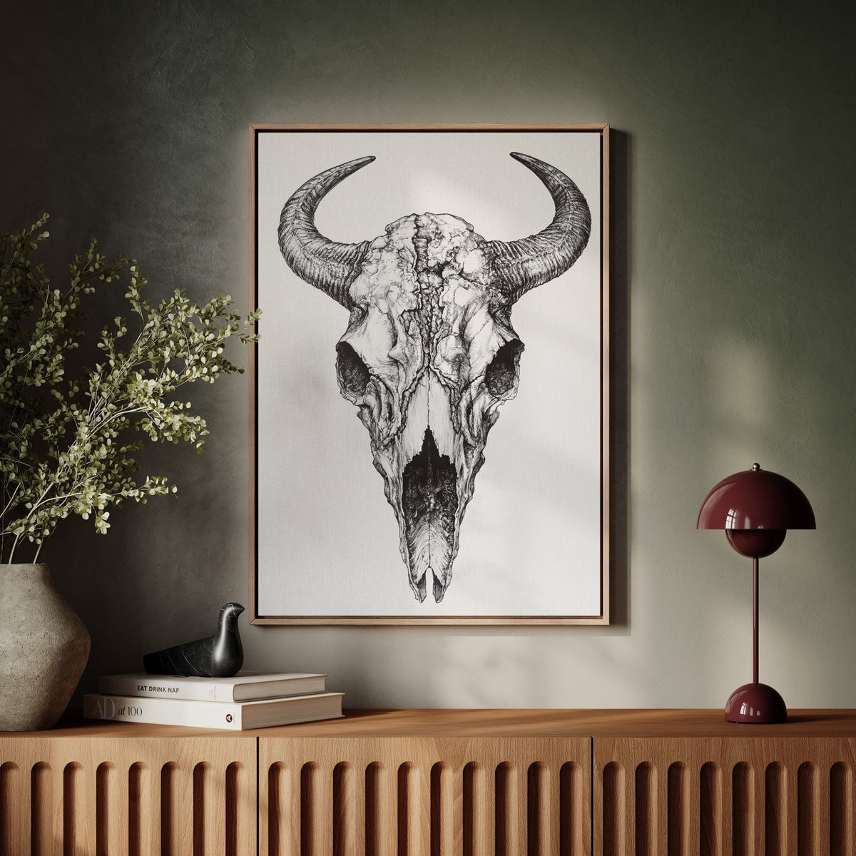 Western Bison Skull – Black Ink Rustic Wall Art - Quarter Circle AK Boutique