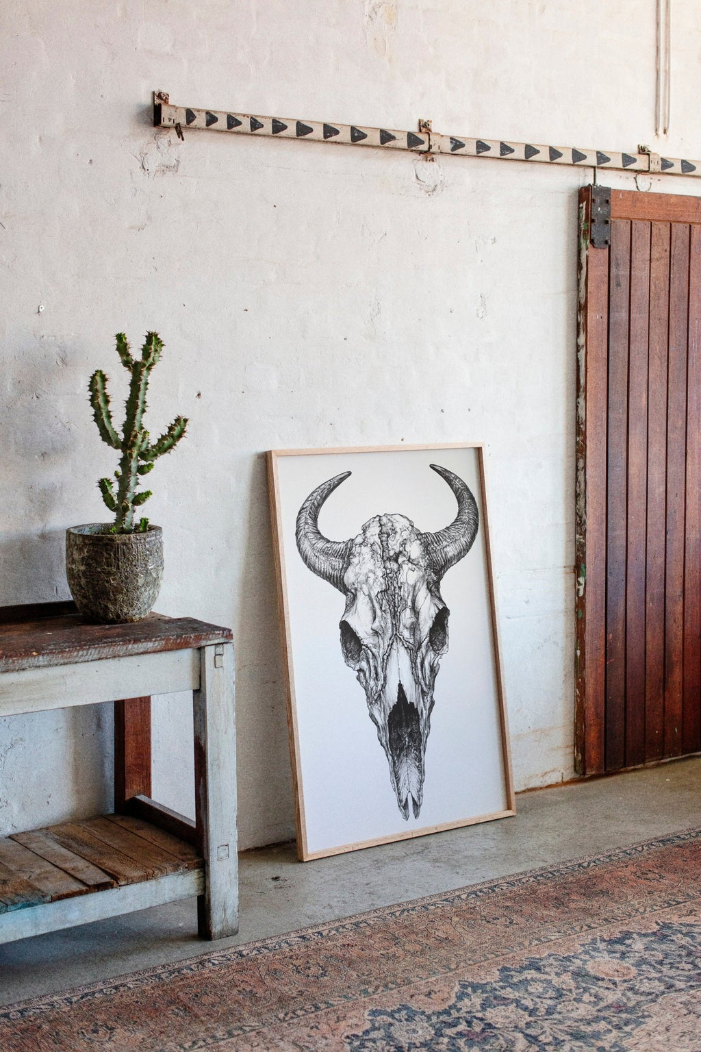 Western Bison Skull – Black Ink Rustic Wall Art - Quarter Circle AK Boutique