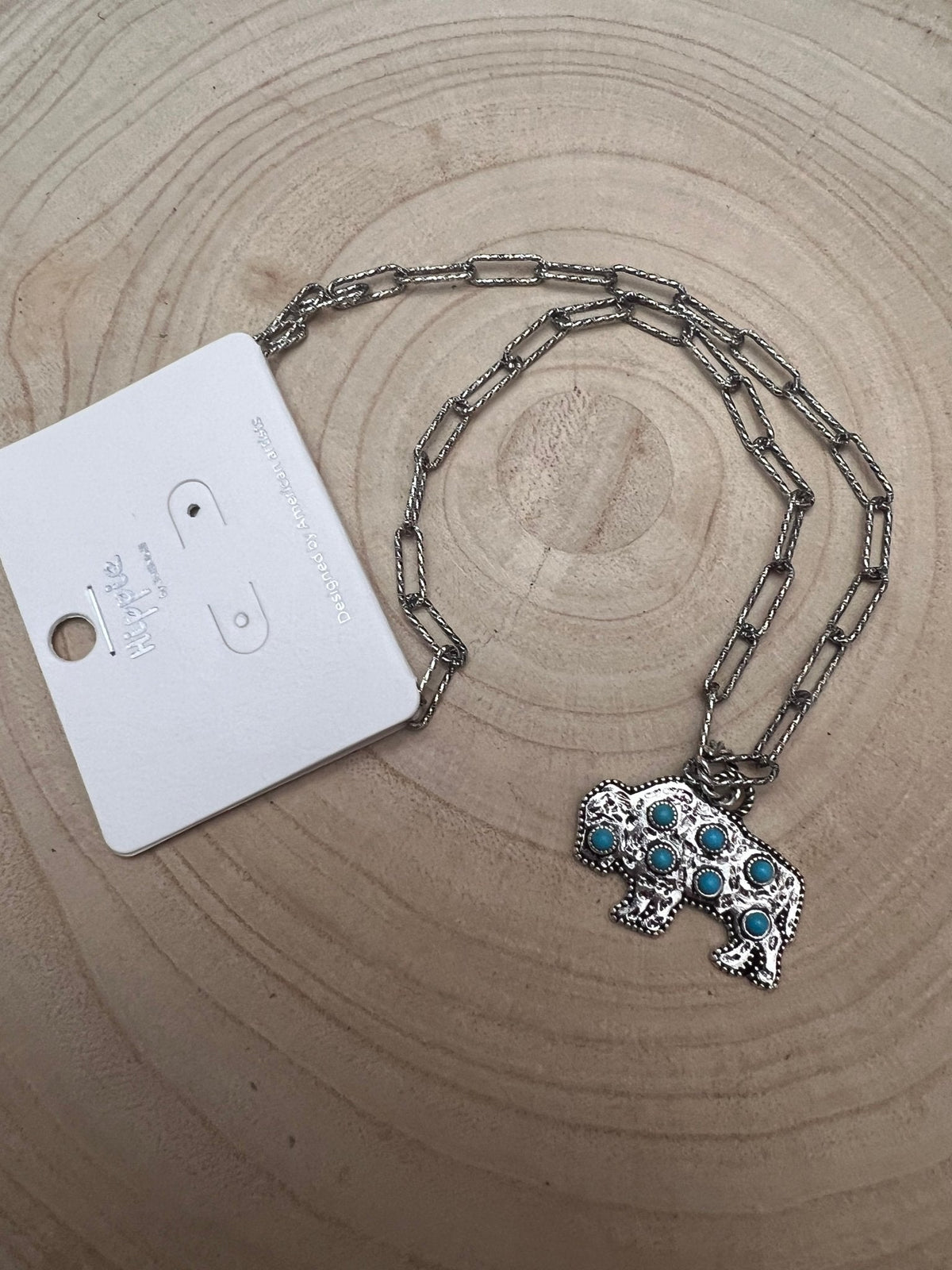 Western Buffalo Pendant Necklace with Faux Turquoise — 18 Inch with Extender