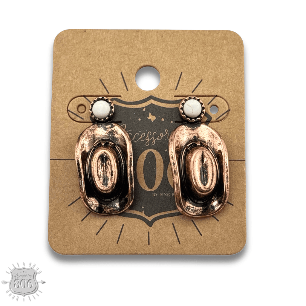 Western cowboy hat on stone post earring - Quarter Circle AK Boutique