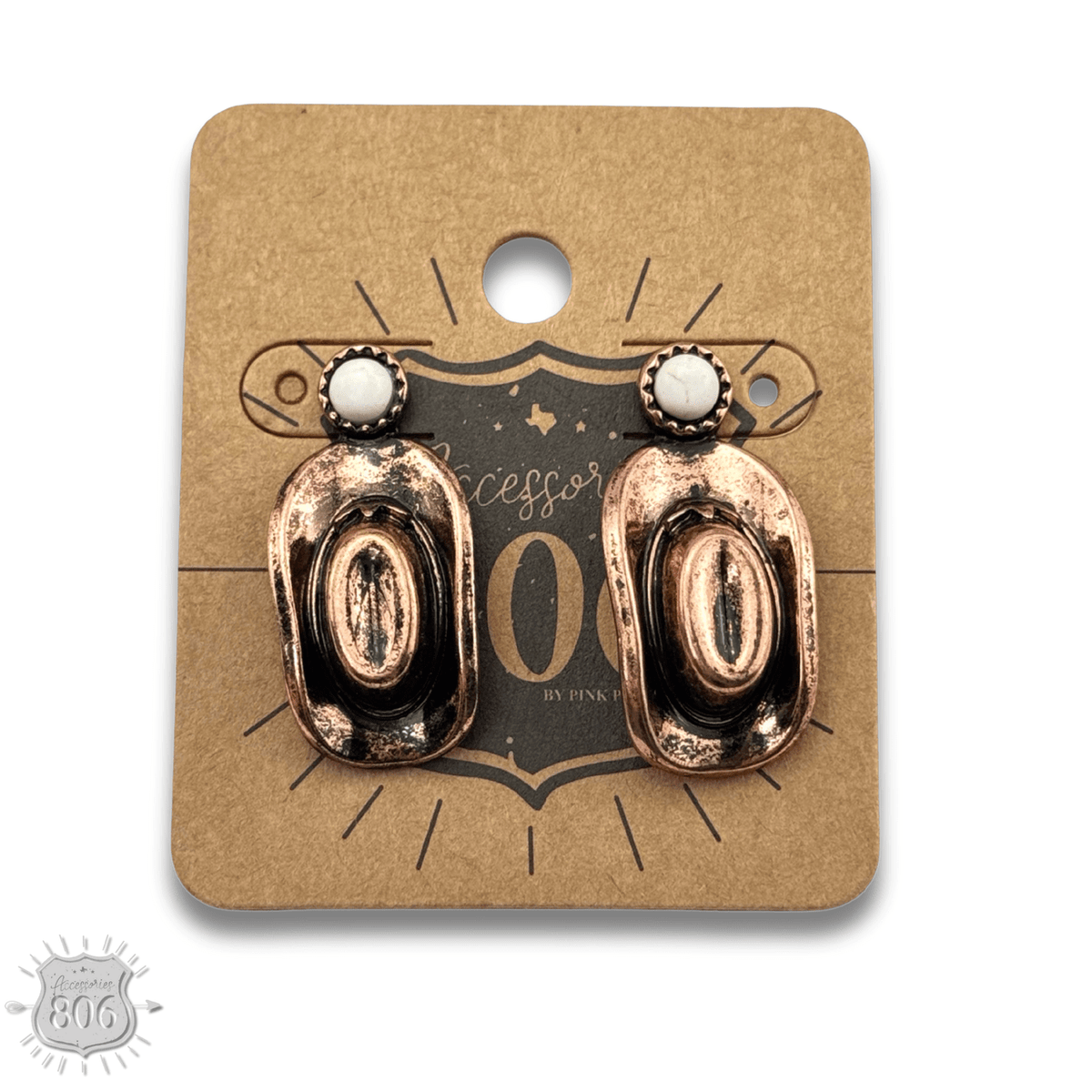 Western cowboy hat on stone post earring - Quarter Circle AK Boutique