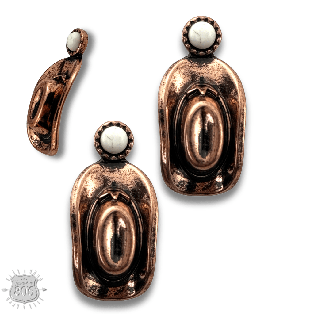 Western cowboy hat on stone post earring - Quarter Circle AK Boutique