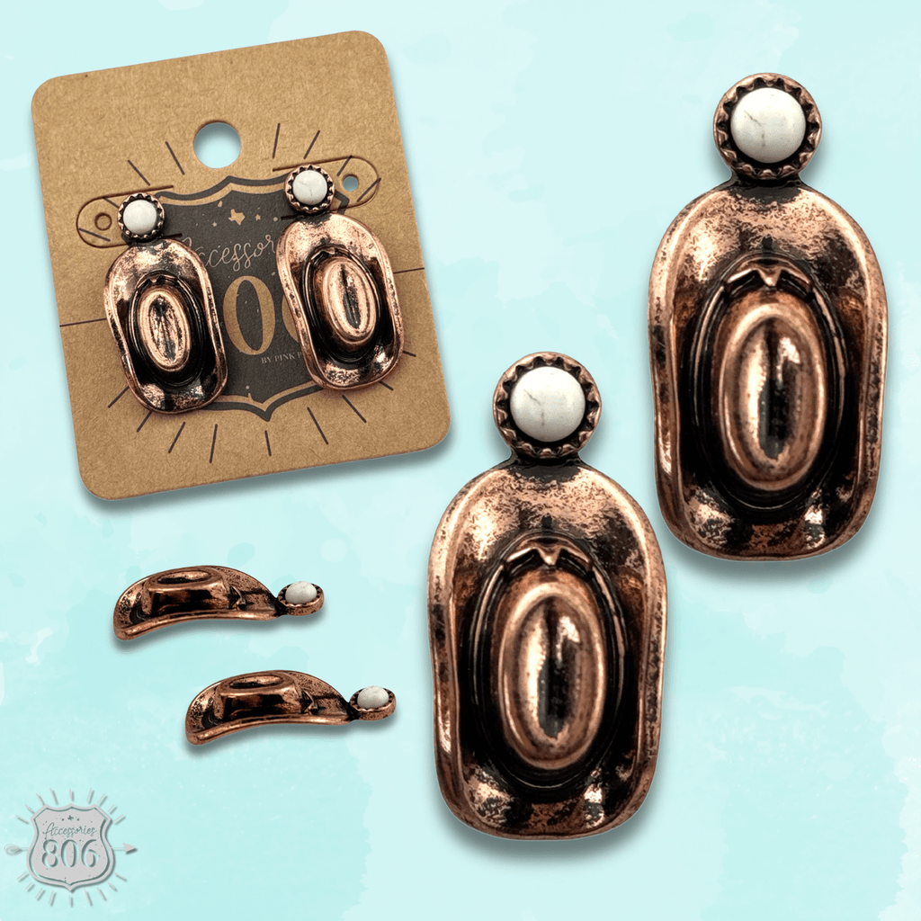 Western cowboy hat on stone post earring - Quarter Circle AK Boutique