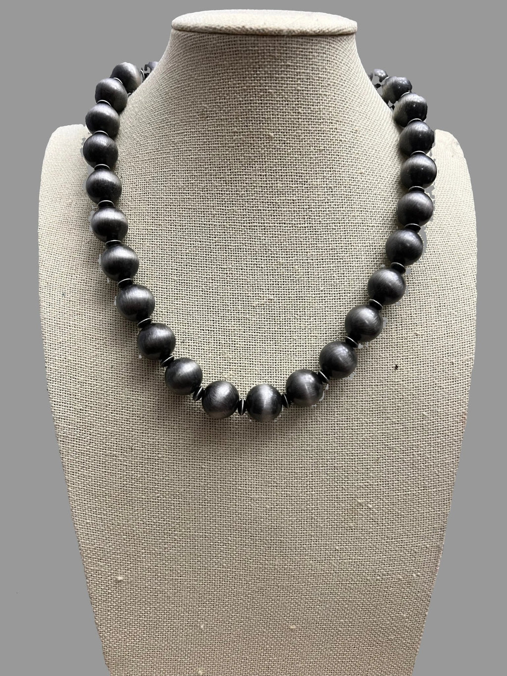 Western 12mm Faux Sterling Pearl Necklace with Saucer Spacers — 18 Inch