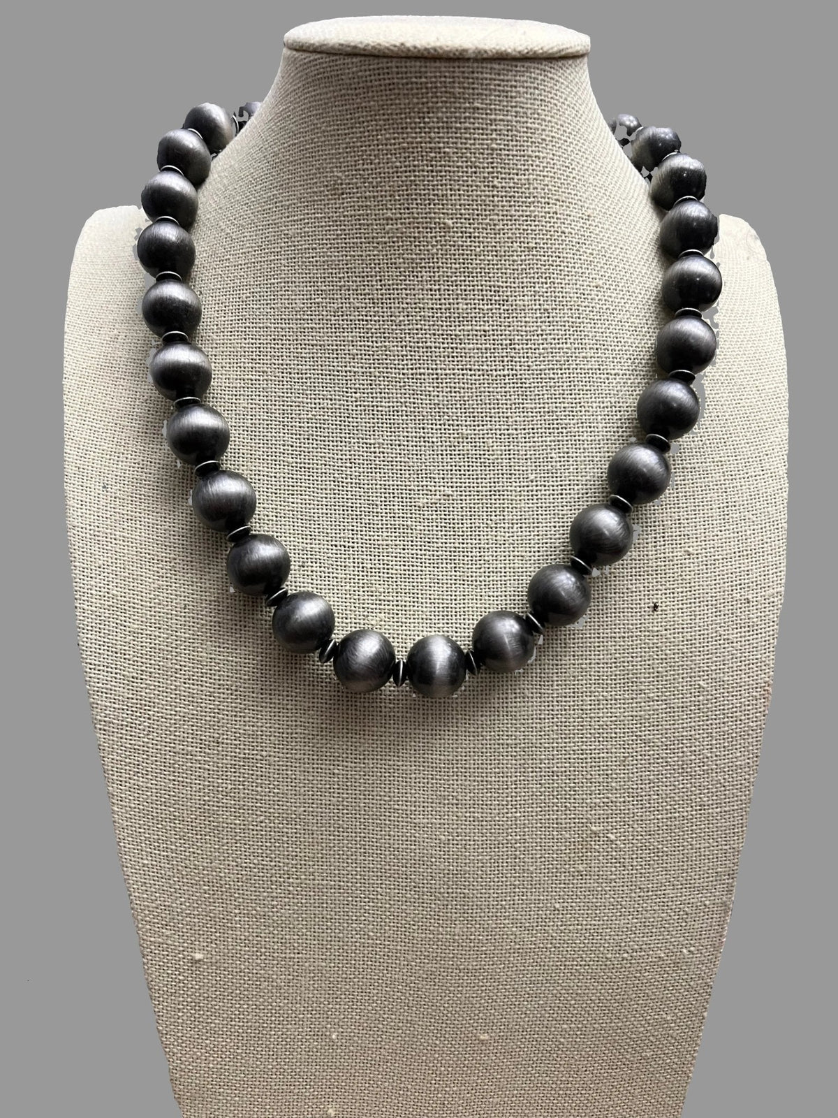 Western 12mm Faux Sterling Pearl Necklace with Saucer Spacers — 18 Inch