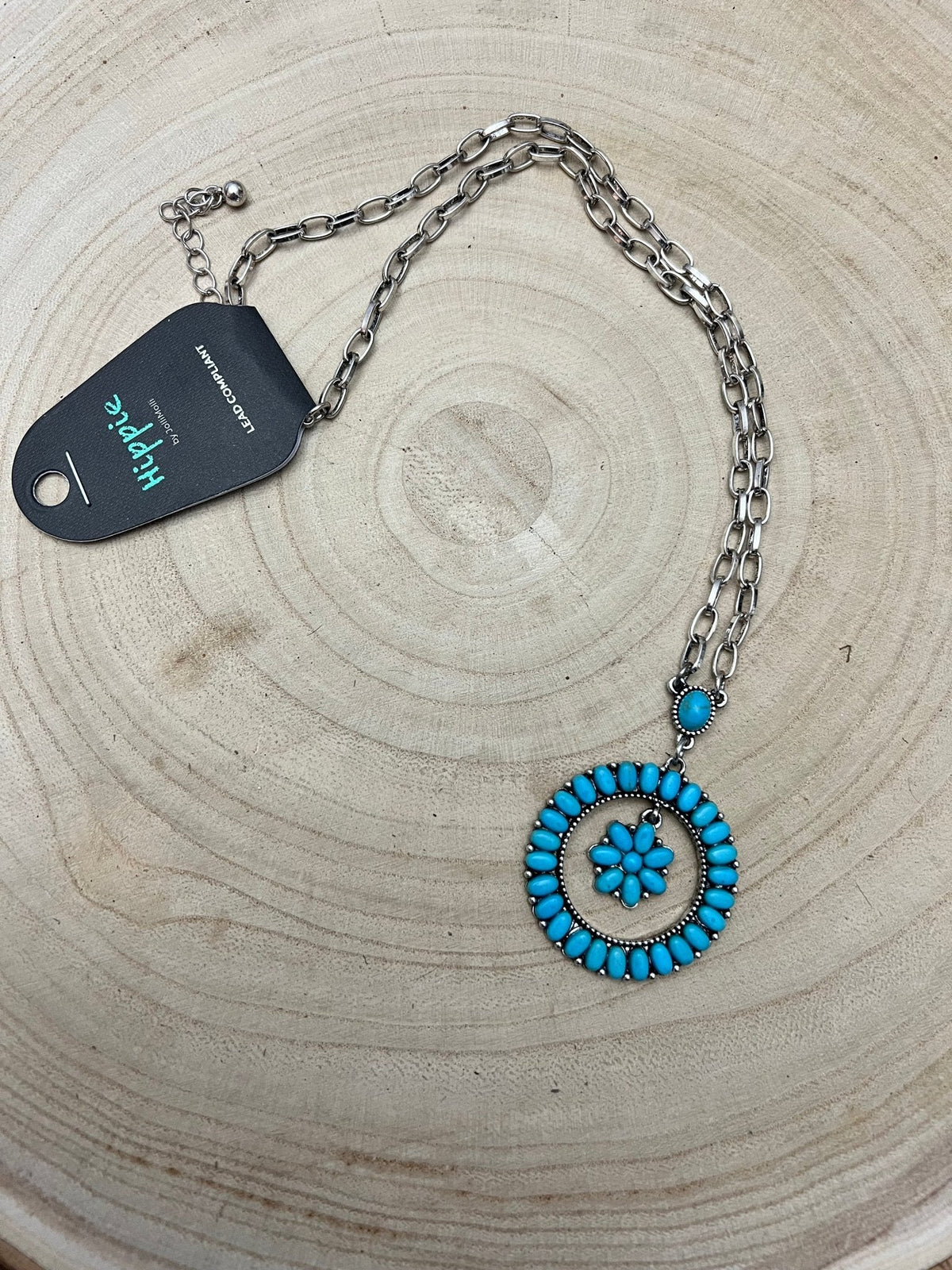 Western Faux Turquoise Flower Cluster Necklace — 18 Inch Southwestern Statement
