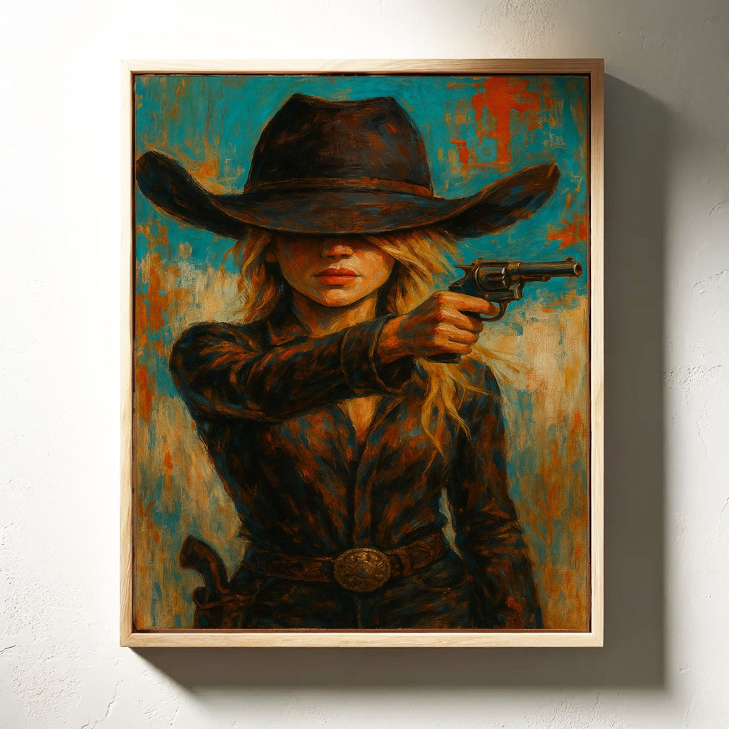 Western Grit: Cowgirl With Revolver Canvas Art - Quarter Circle AK Boutique