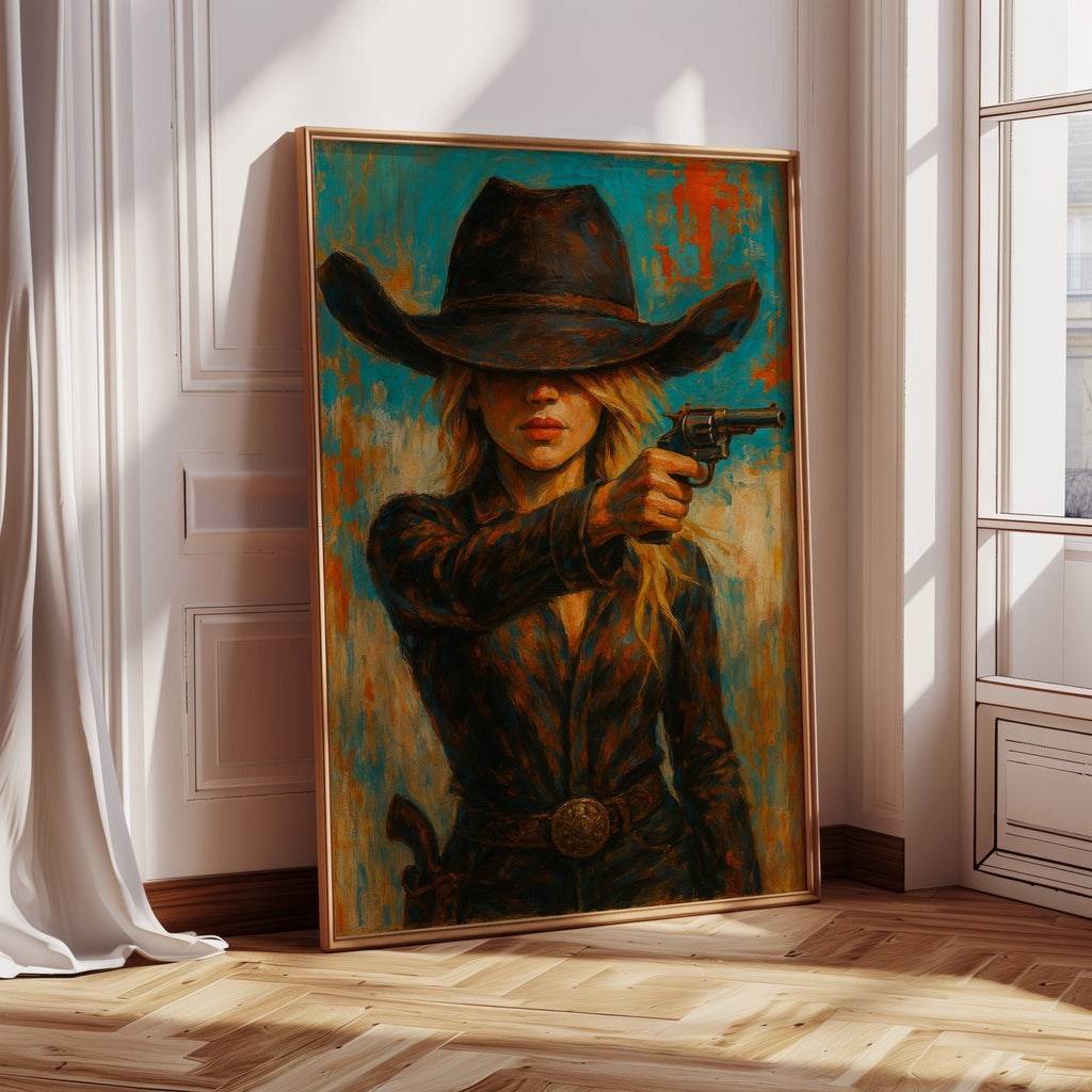 Western Grit: Cowgirl With Revolver Canvas Art - Quarter Circle AK Boutique