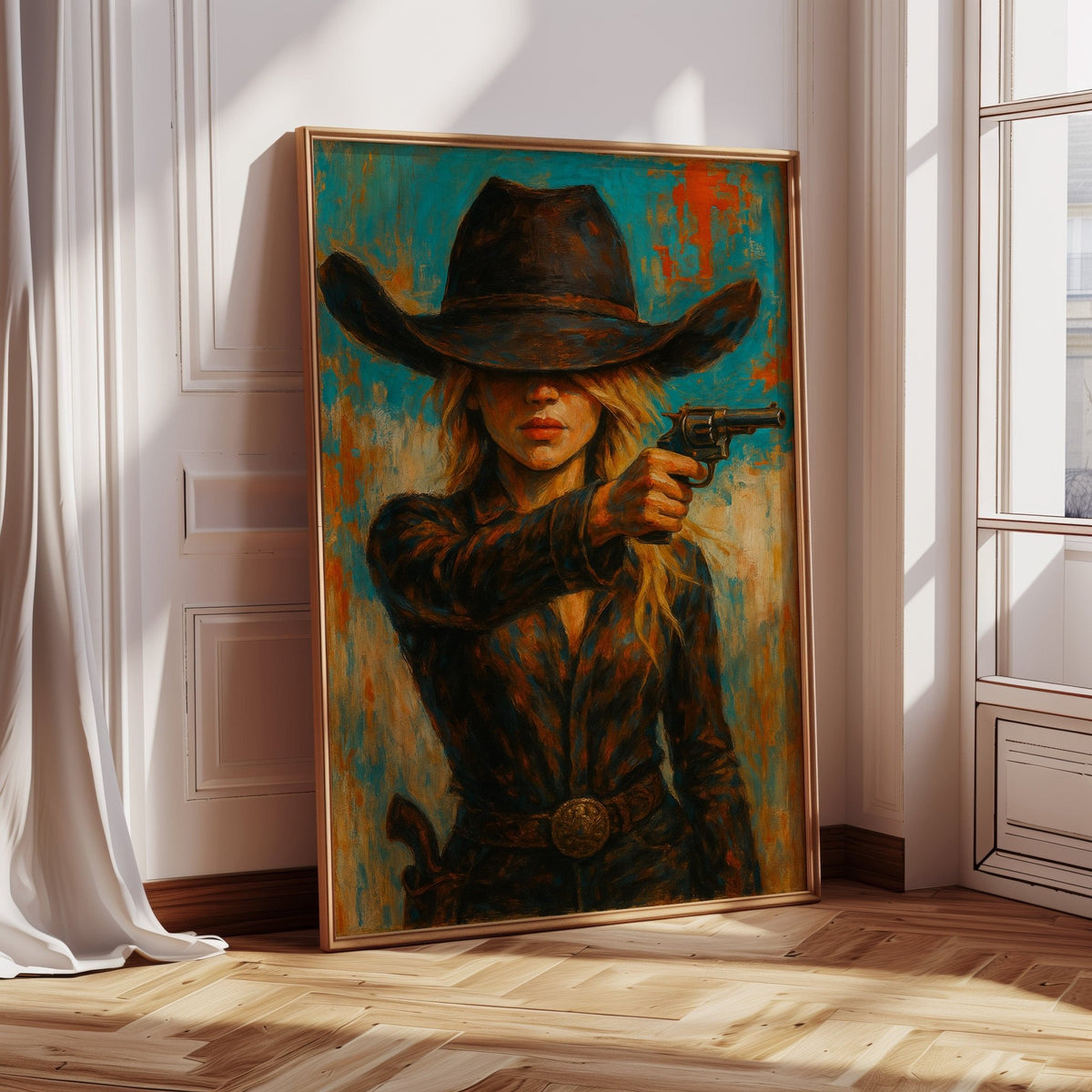 Western Grit: Cowgirl With Revolver Canvas Art - Quarter Circle AK Boutique