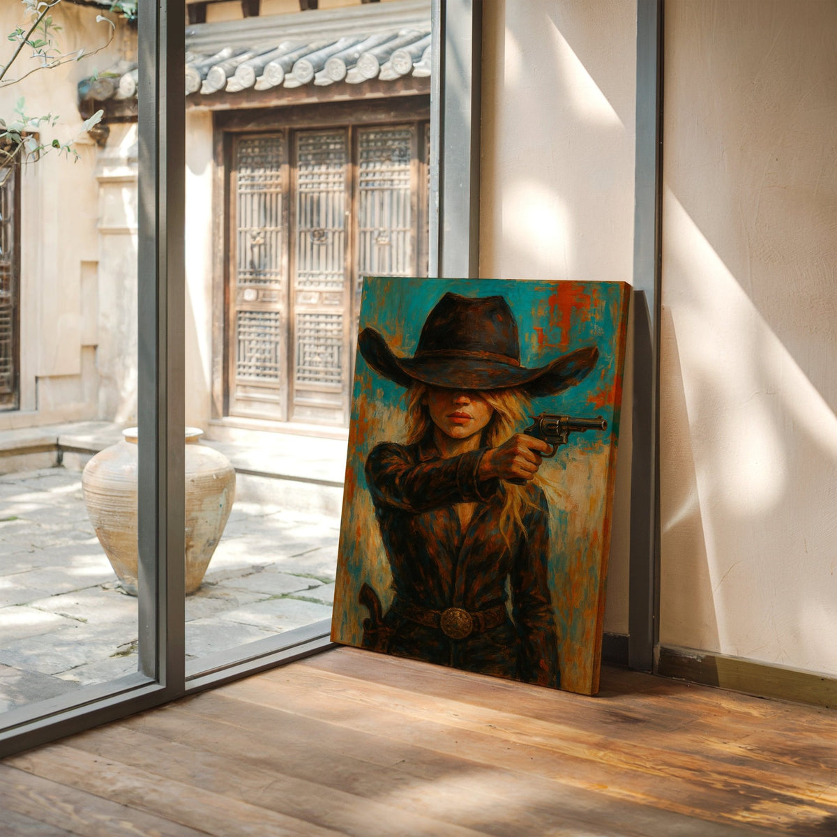 Western Grit: Cowgirl With Revolver Canvas Art - Quarter Circle AK Boutique