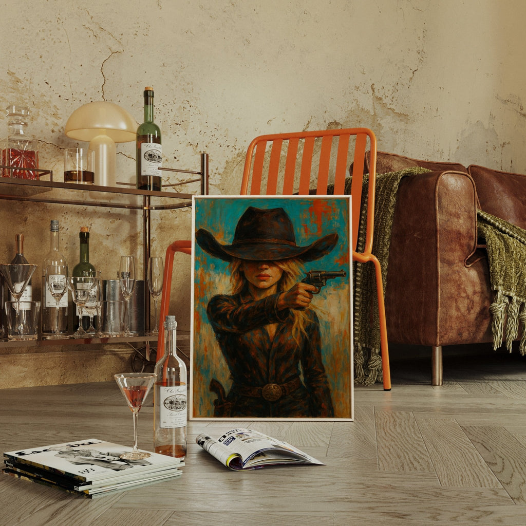Western Grit: Cowgirl With Revolver Canvas Art - Quarter Circle AK Boutique