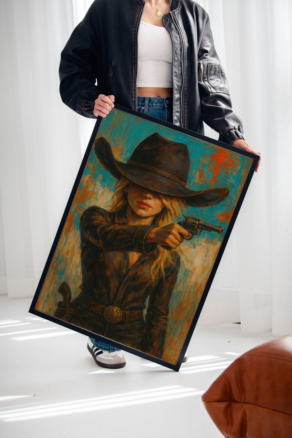 Western Grit: Cowgirl With Revolver Canvas Art - Quarter Circle AK Boutique