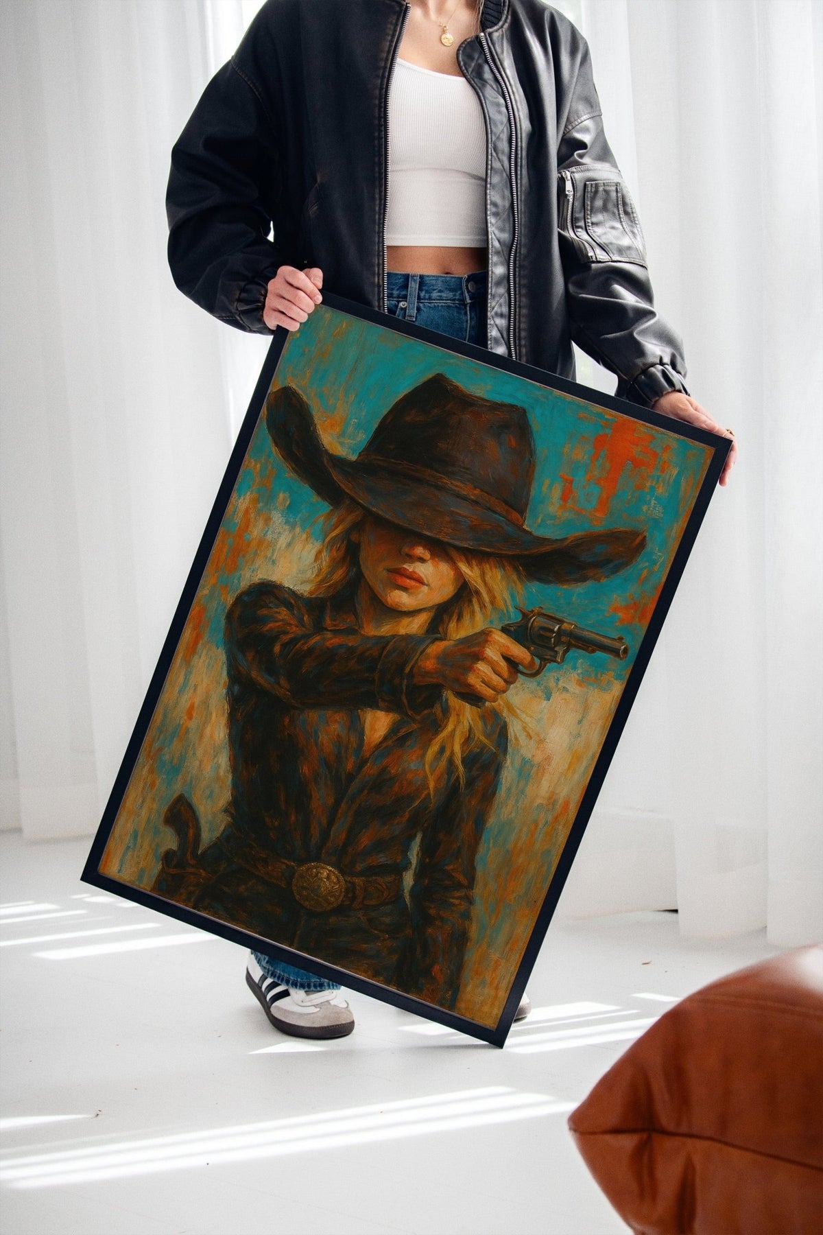 Western Grit: Cowgirl With Revolver Canvas Art - Quarter Circle AK Boutique