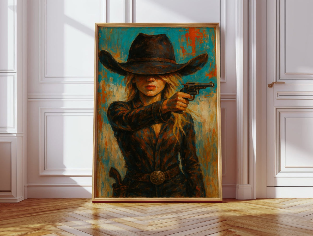 Western Grit: Cowgirl With Revolver Canvas Art - Quarter Circle AK Boutique