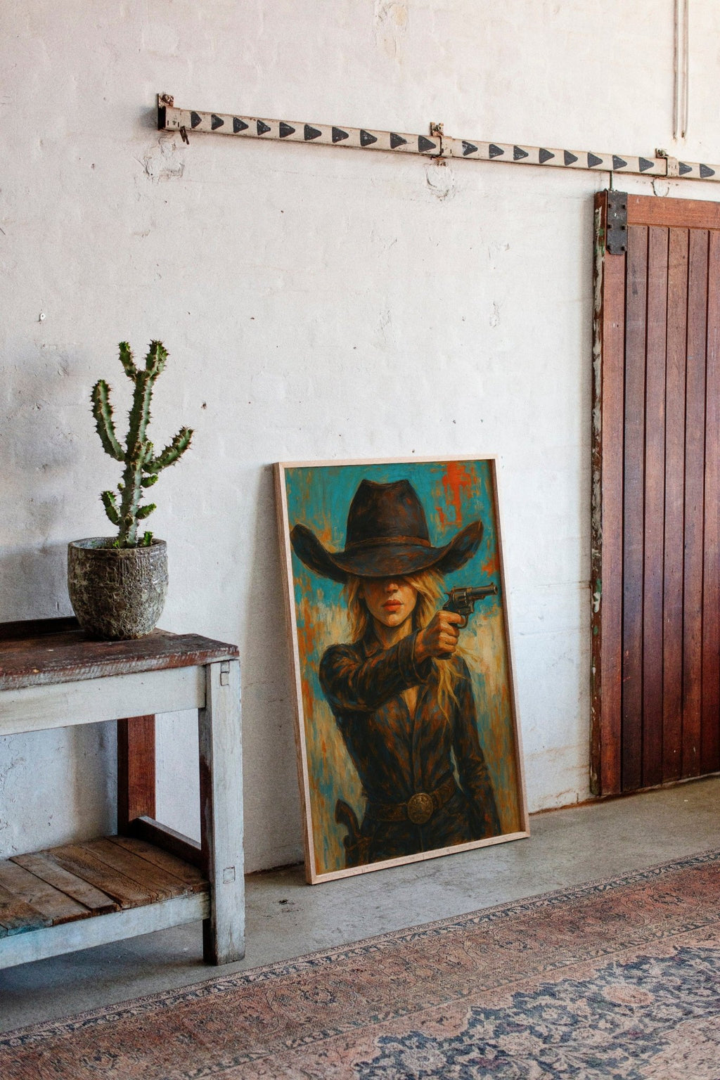 Western Grit: Cowgirl With Revolver Canvas Art - Quarter Circle AK Boutique