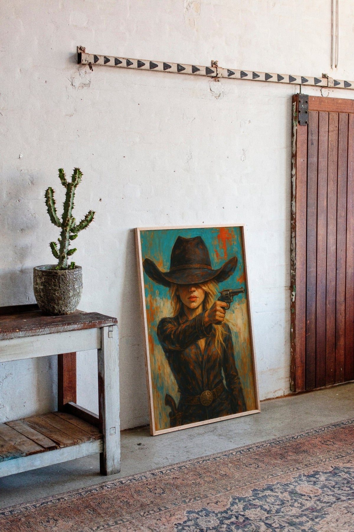 Western Grit: Cowgirl With Revolver Canvas Art - Quarter Circle AK Boutique