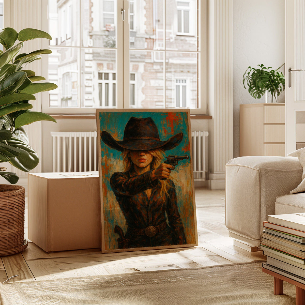 Western Grit: Cowgirl With Revolver Canvas Art - Quarter Circle AK Boutique