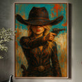Western Grit: Cowgirl With Revolver Canvas Art - Quarter Circle AK Boutique