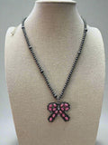 Western Pink Bow Pearl Necklace — Faux Pearls with Pink Bow Detail (18 Inch)