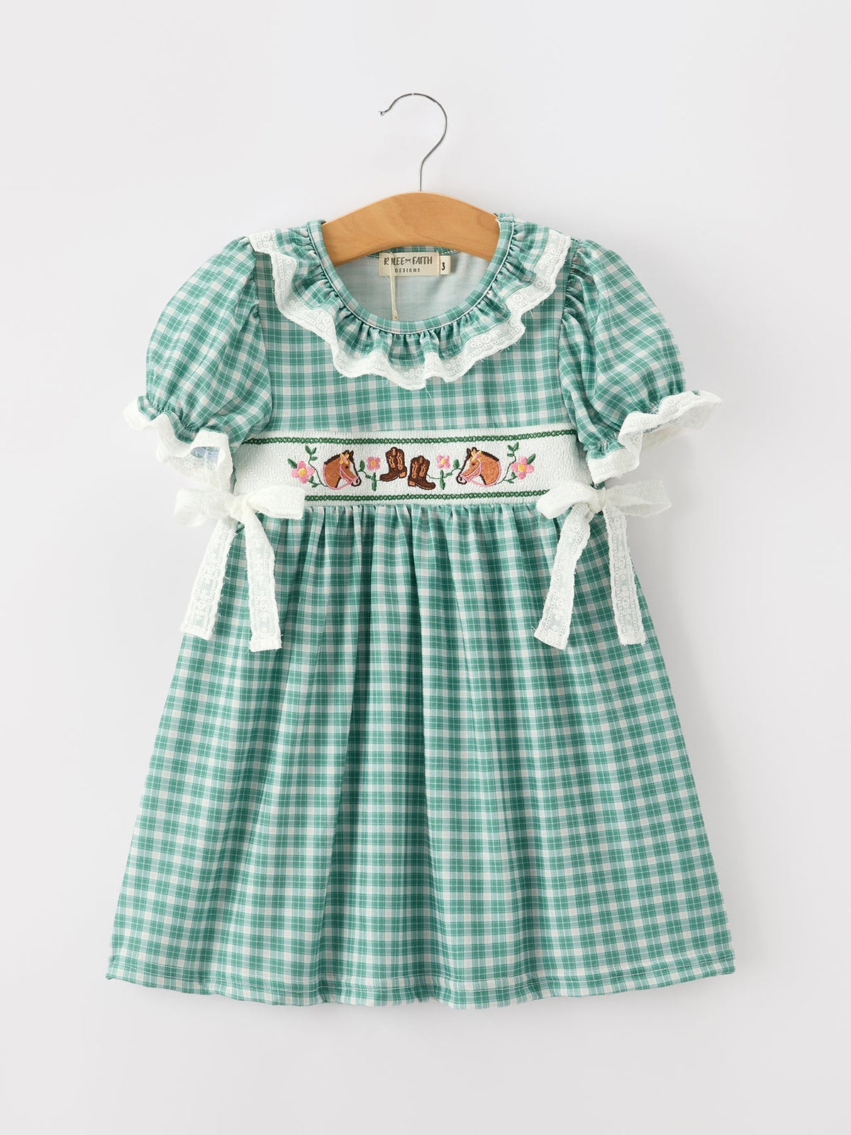 Western Plaid Horse Embroidered Girl Dress - Quarter Circle AK Boutique