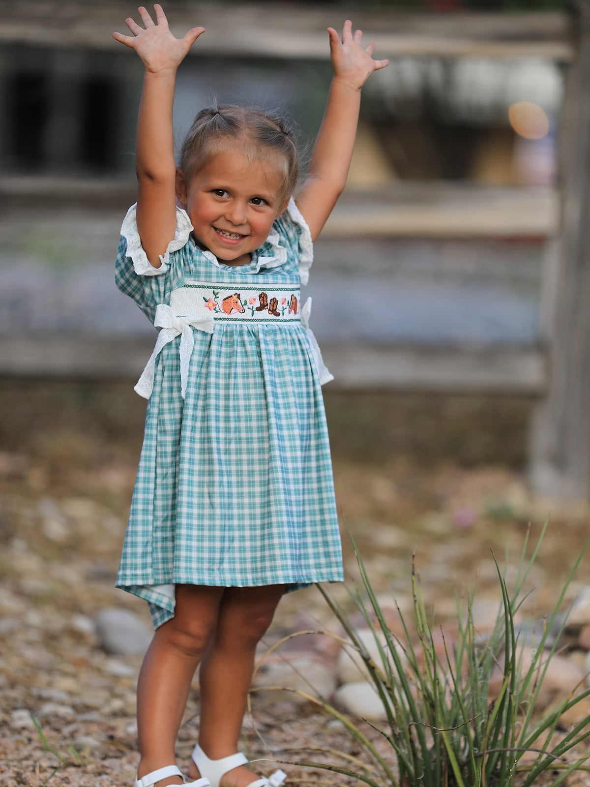Western Plaid Horse Embroidered Girl Dress - Quarter Circle AK Boutique