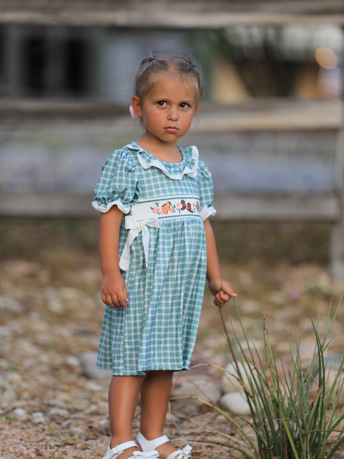 Western Plaid Horse Embroidered Girl Dress - Quarter Circle AK Boutique