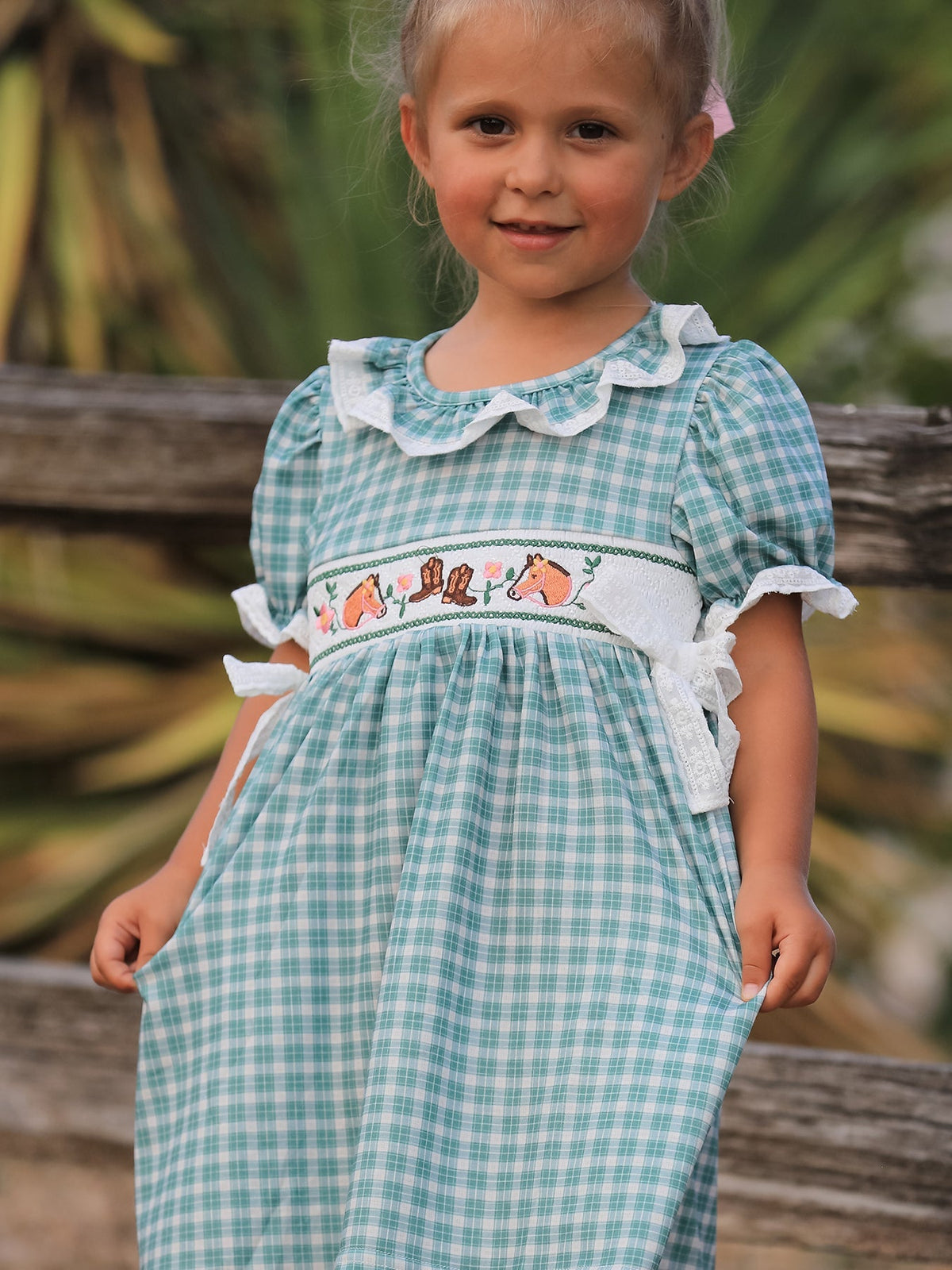 Western Plaid Horse Embroidered Girl Dress - Quarter Circle AK Boutique