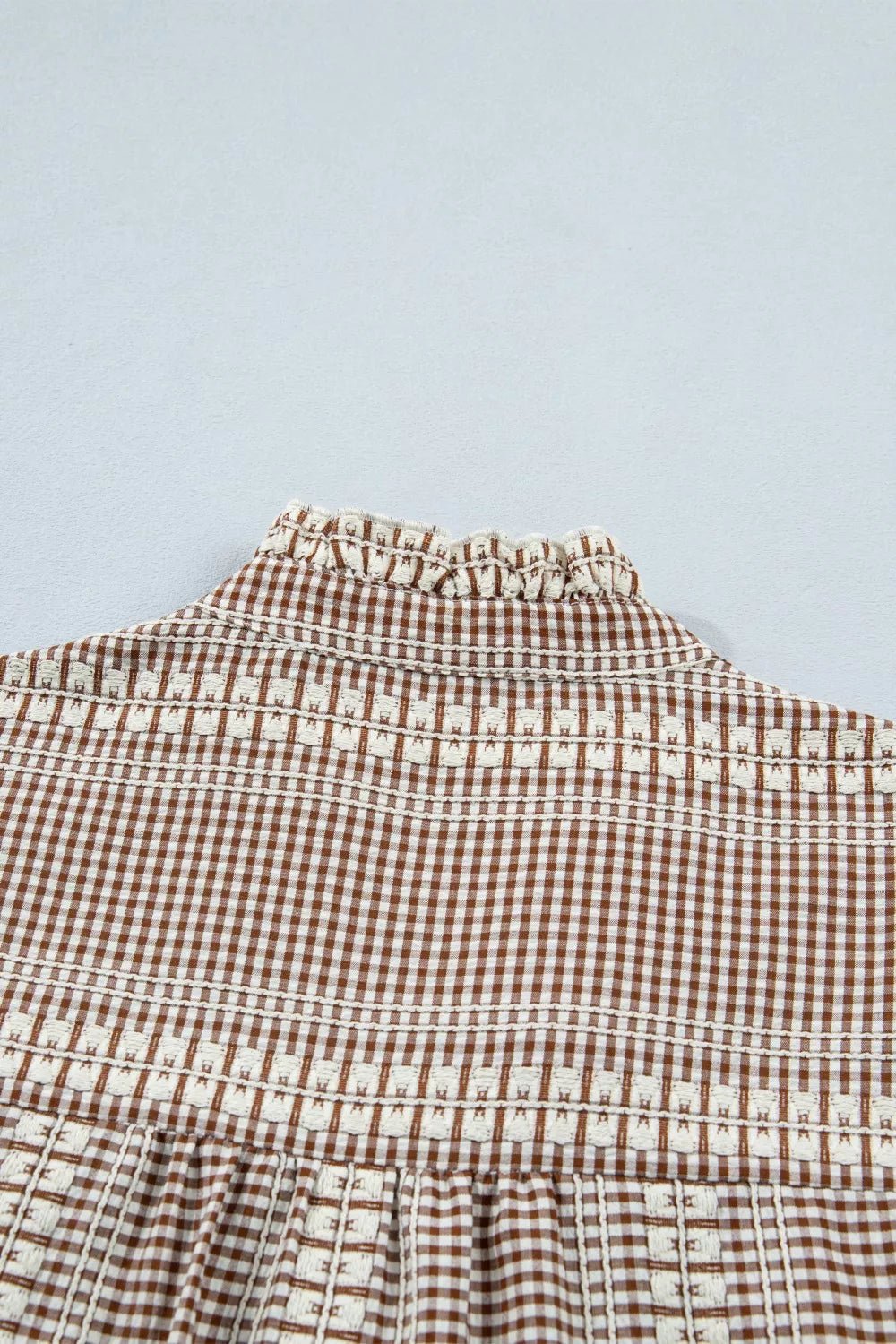 Western Pony Embroidered Yoke Puff Sleeve Gingham Blouse - Quarter Circle AK Boutique