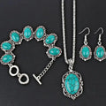 Western Vintage Turquoise Bracelet Necklace Earrings Set, 3pcs Set