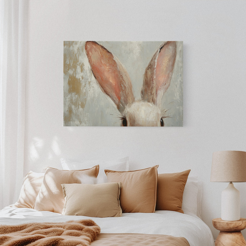Whimsical Bunny Ears – Soft Neutral Textured Rabbit Art Print - Quarter Circle AK Boutique
