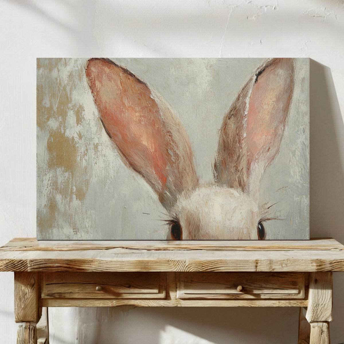 Whimsical Bunny Ears – Soft Neutral Textured Rabbit Art Print - Quarter Circle AK Boutique