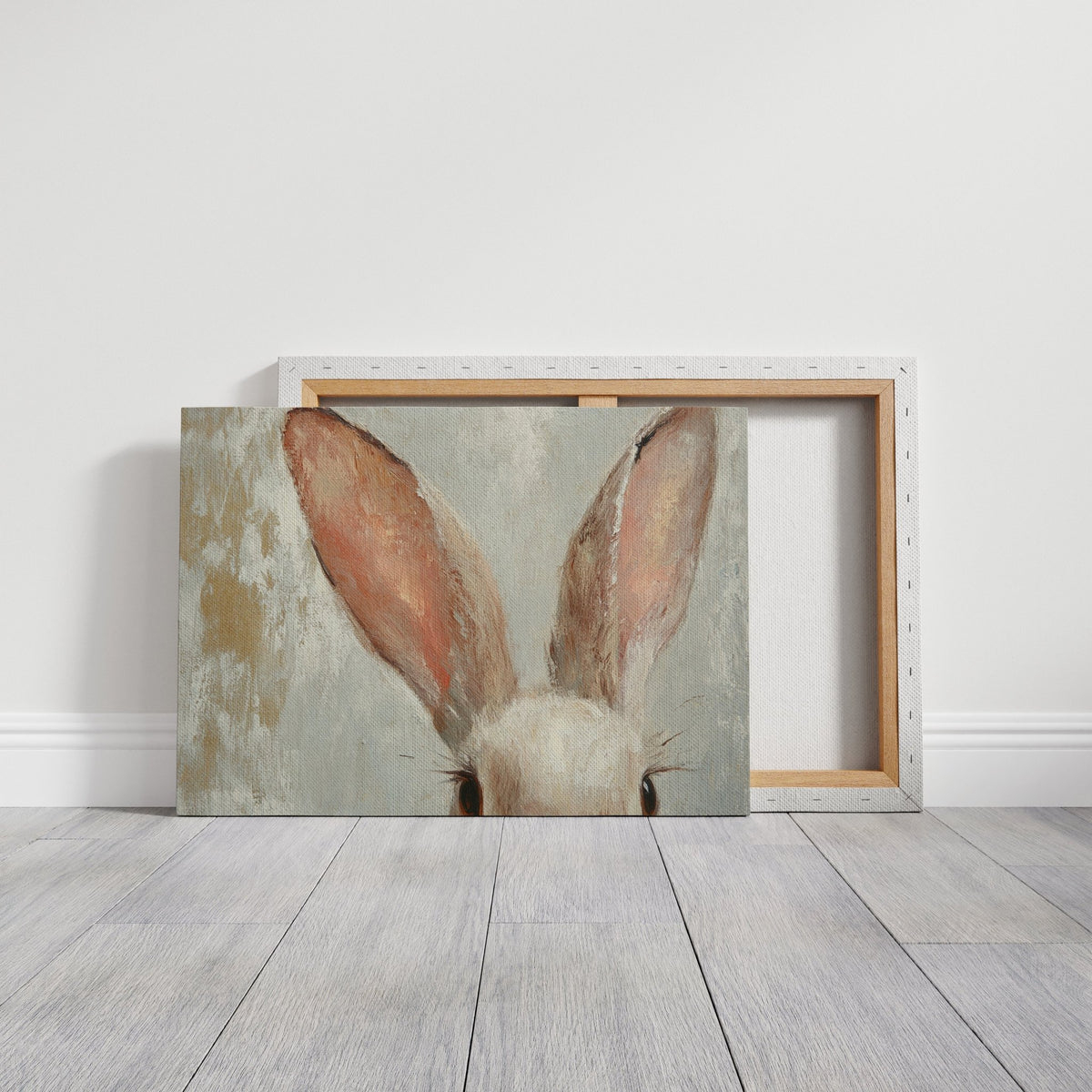 Whimsical Bunny Ears – Soft Neutral Textured Rabbit Art Print - Quarter Circle AK Boutique