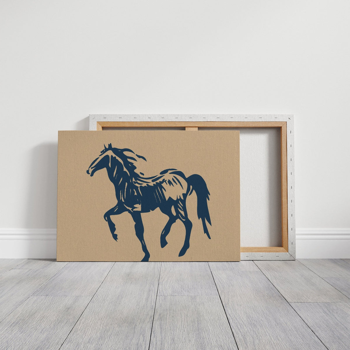 Wild Horse Silhouette Art – Western Mustang Wall Decor in Navy & Beige - Quarter Circle AK Boutique