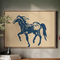 Wild Horse Silhouette Art – Western Mustang Wall Decor in Navy & Beige - Quarter Circle AK Boutique