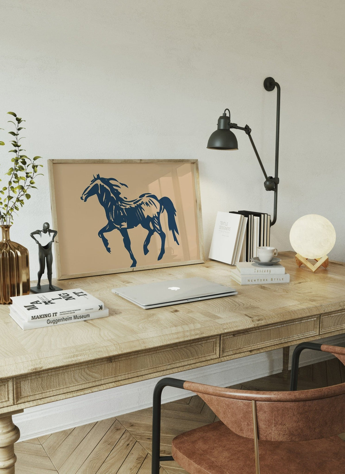 Wild Horse Silhouette Art – Western Mustang Wall Decor in Navy & Beige - Quarter Circle AK Boutique