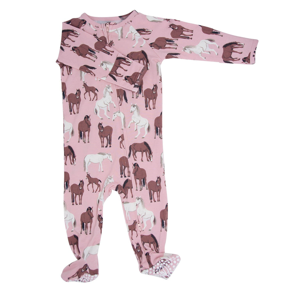 Wild Horses Zipper Footie - Quarter Circle AK Boutique