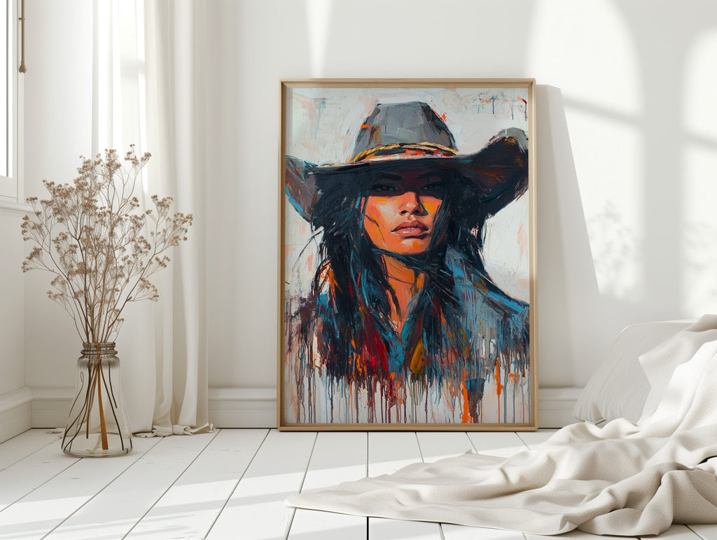 Wild Western Woman Canvas – Bold Cowgirl Portrait Wall Art - Quarter Circle AK Boutique
