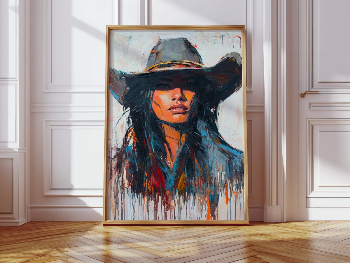 Wild Western Woman Canvas – Bold Cowgirl Portrait Wall Art - Quarter Circle AK Boutique