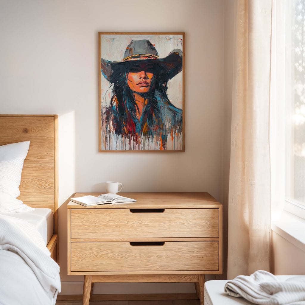 Wild Western Woman Canvas – Bold Cowgirl Portrait Wall Art - Quarter Circle AK Boutique