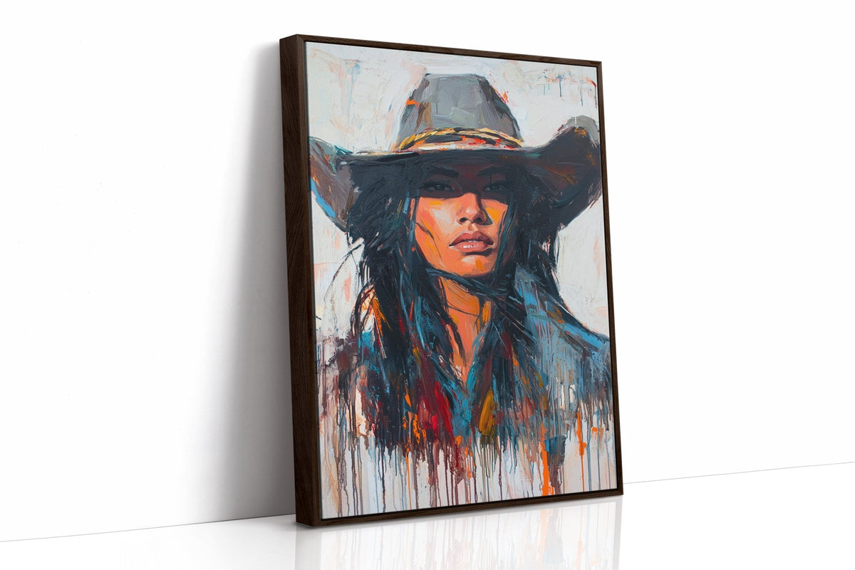 Wild Western Woman Canvas – Bold Cowgirl Portrait Wall Art - Quarter Circle AK Boutique