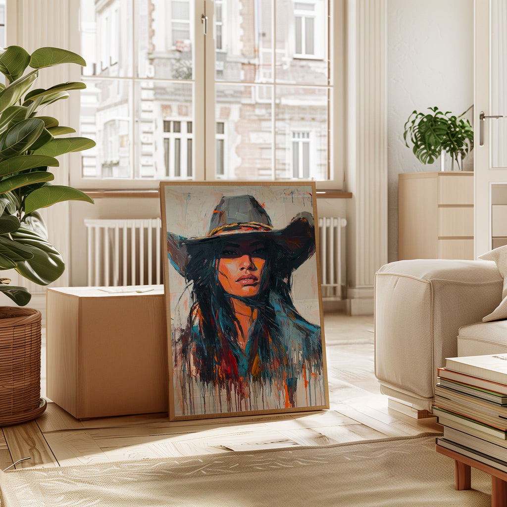 Wild Western Woman Canvas – Bold Cowgirl Portrait Wall Art - Quarter Circle AK Boutique