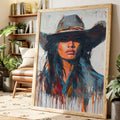 Wild Western Woman Canvas – Bold Cowgirl Portrait Wall Art - Quarter Circle AK Boutique