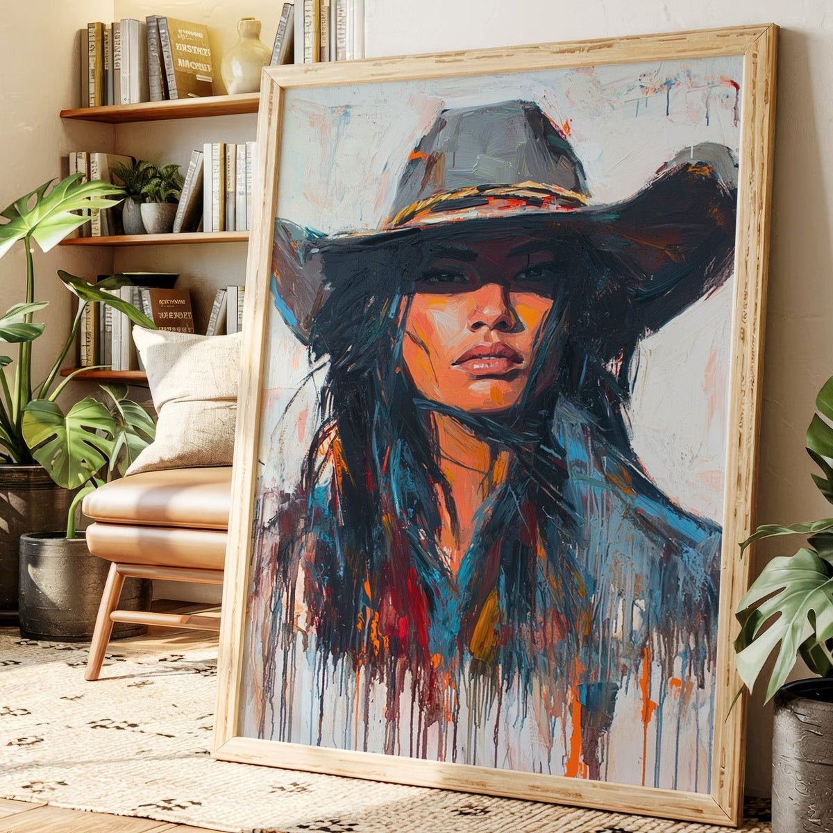 Wild Western Woman Canvas – Bold Cowgirl Portrait Wall Art - Quarter Circle AK Boutique