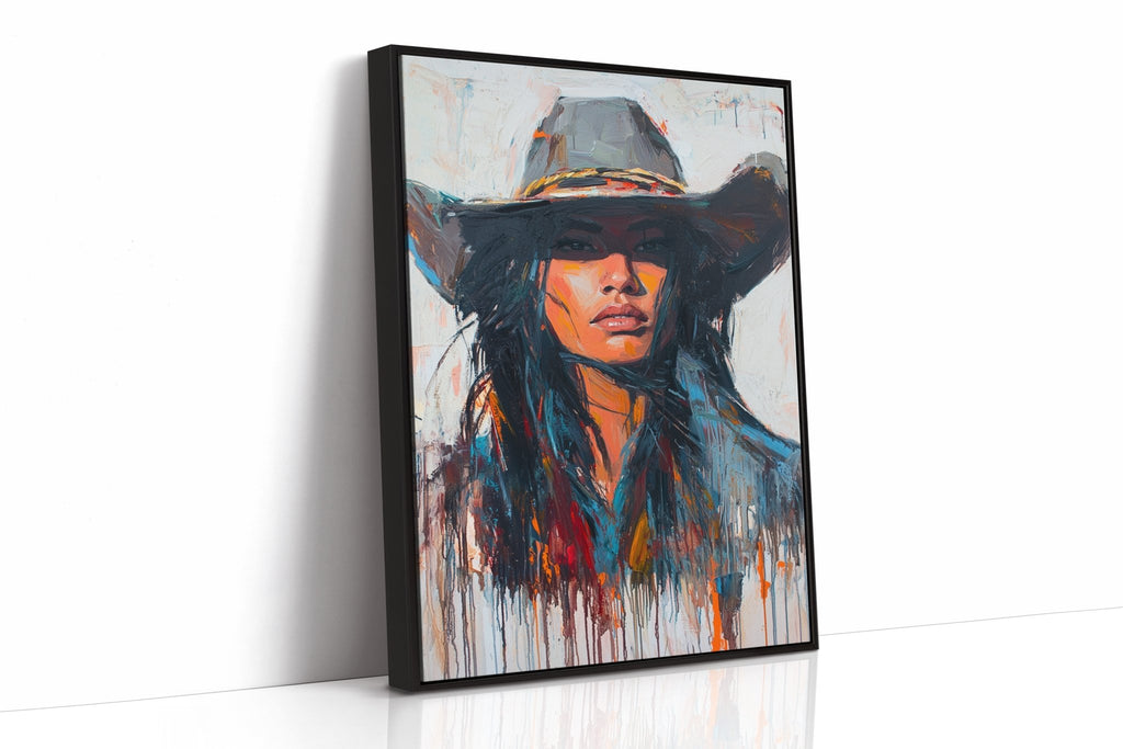 Wild Western Woman Canvas – Bold Cowgirl Portrait Wall Art - Quarter Circle AK Boutique