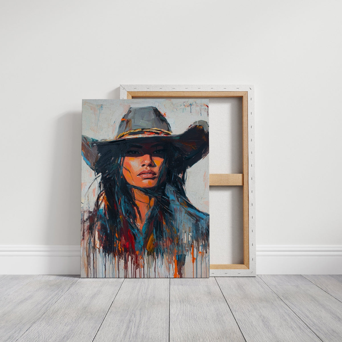 Wild Western Woman Canvas – Bold Cowgirl Portrait Wall Art - Quarter Circle AK Boutique