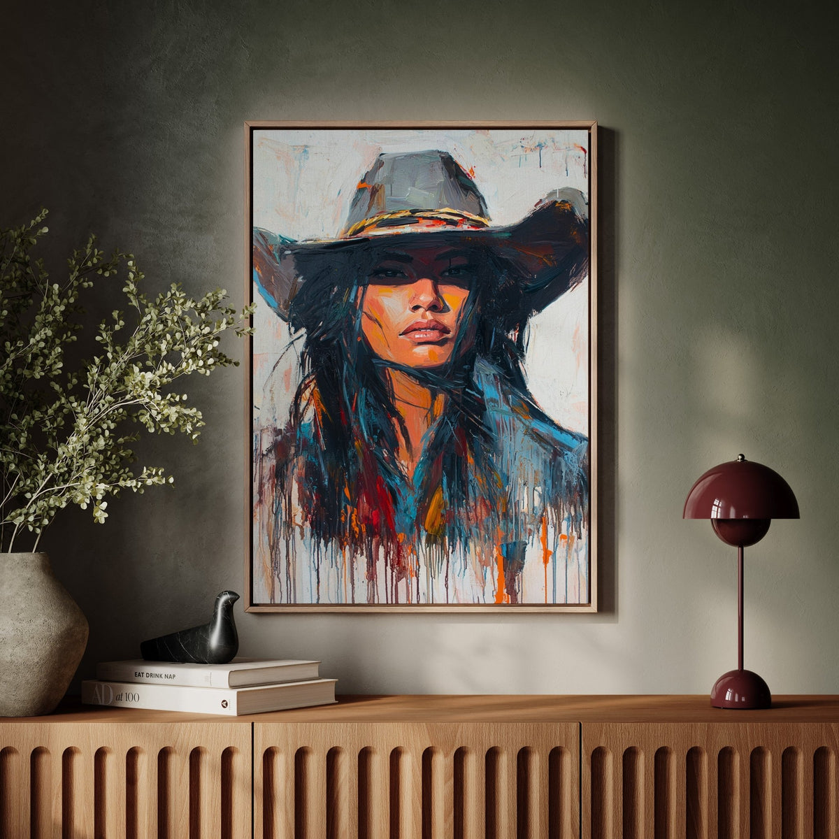 Wild Western Woman Canvas – Bold Cowgirl Portrait Wall Art - Quarter Circle AK Boutique