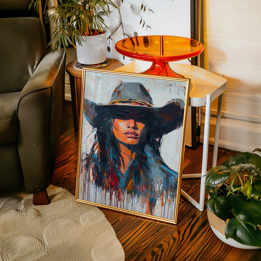 Wild Western Woman Canvas – Bold Cowgirl Portrait Wall Art - Quarter Circle AK Boutique