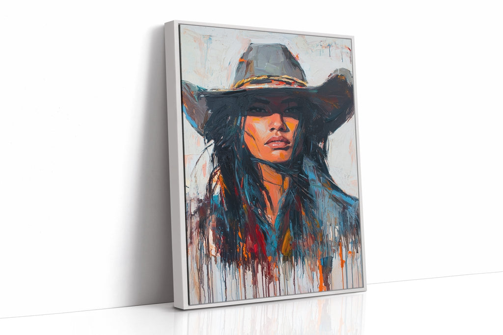 Wild Western Woman Canvas – Bold Cowgirl Portrait Wall Art - Quarter Circle AK Boutique